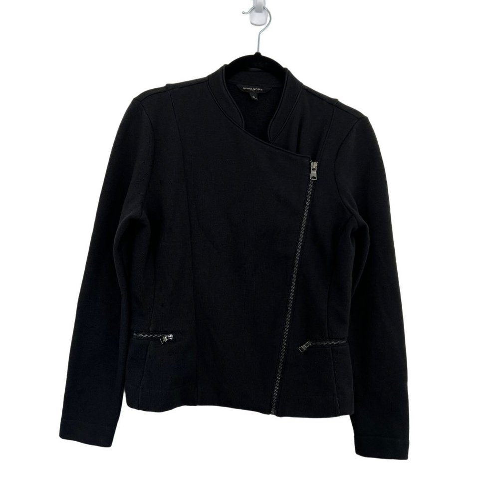 Banana Republic Womens Black Asymmetrical Zip Knit Moto Jacket Size Small